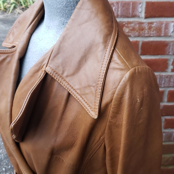 Vintage 1960s Belted Leather Duster Topper Coat - Picture 4 of 15